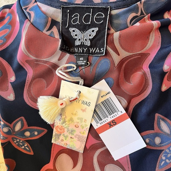 NEW Johnny Was XS Kaia Mesh Tee T-Shirt Women's Blue Pink Symmetrical Ryland - Picture 7 of 14